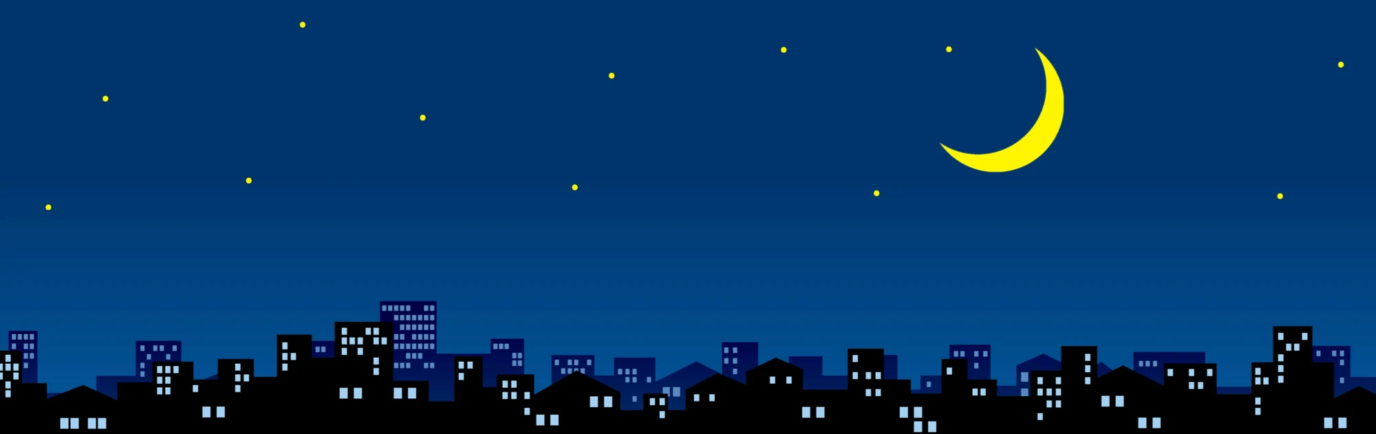 夜の街並みと月のイラスト